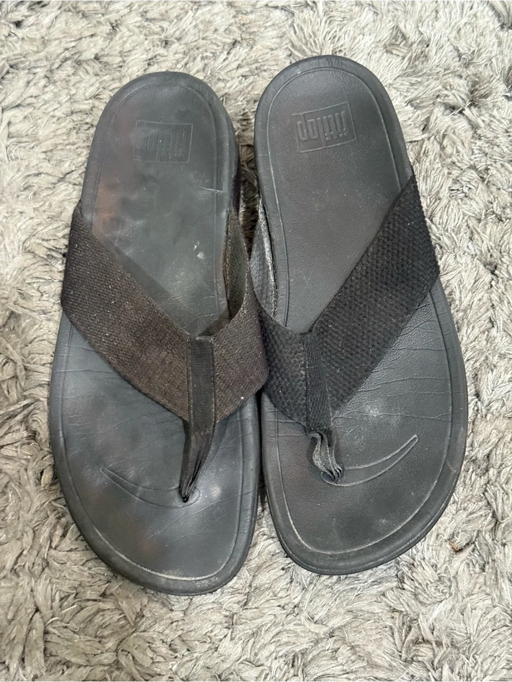 FitFlop Surfa Black T Strap Wedge Thong Flip Flop Womens Sandals US 9.5